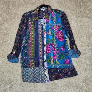 John Mark Shirt Patchwork Floral Paisley Multicolor Boho Button Down Size M